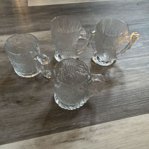 McDonald's Flintstones Mugs 1993 Frosted Glass Cups Set Of 4 Not Complete - Picture 2 of 12